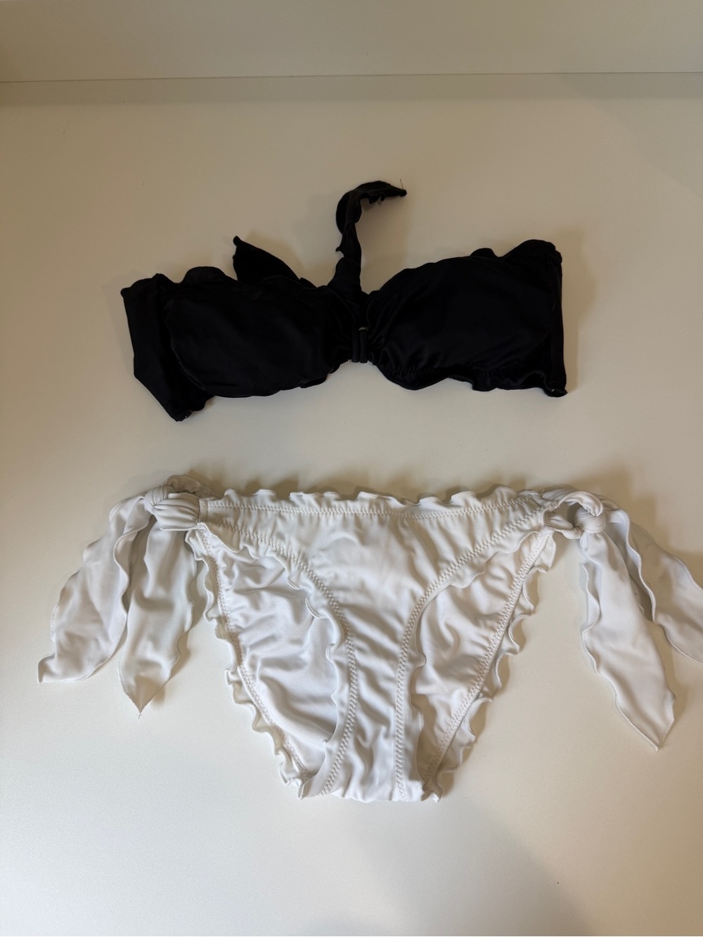 Victoria's Secret Black Bandeau & White Tie-Side Bikini Set